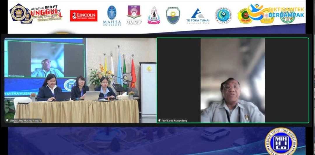 Kepala LLDikti Wilayah I Sumut, Prof. Drs. Saiful Anwar Matondang MA PhD, saat membuka The 5th Mitra Husada Health International Conference 2025 secara daring melalui webinar